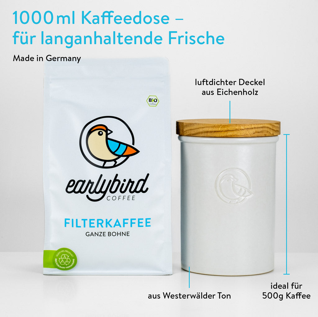Die Vorteile der earlybird Kaffeedose für 1000ml: Made in Germany für langanhaltende Frische 