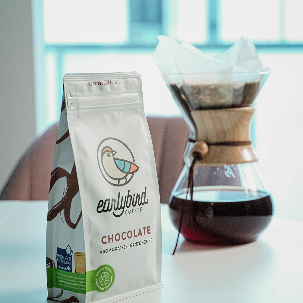 earlybird Schokoladenkaffee, ein Kaffee mit feiner Schokoladennote aromatisiert für die Zubereitung in der Chemex
