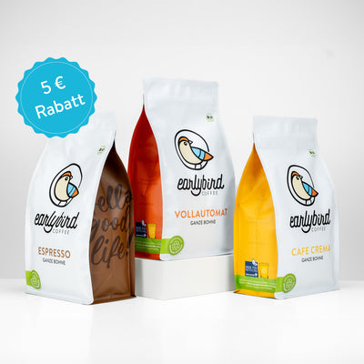earlybird Probier-Paket mit je einer Packung 500g Espresso, Cafe Crema und Kaffee für Vollautomaten